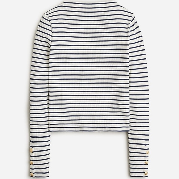J. Crew Vintage rib split-neck T-shirt buttons stripe BW780 Large blue white - Picture 1 of 4